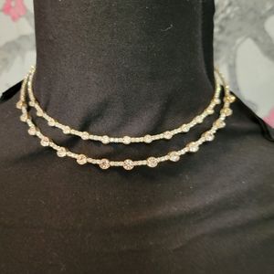 Fabulous Never Worn Choker with Double Row Diamond-like Stones